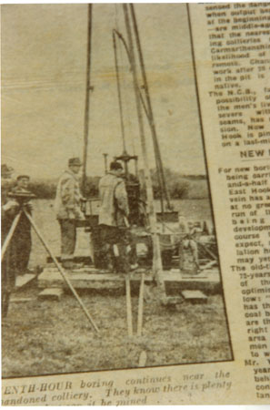 Photograph of boring at Hook Colliery